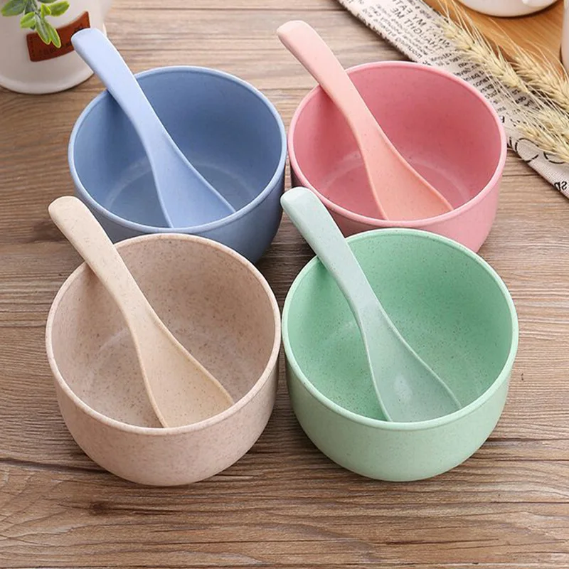 

2020 New Eco-Friendly Wheat Straw Rice Husk Fiber Plastic Rice Bowl Large Plastic Soup Bowl Durable, 4 colors avaliable