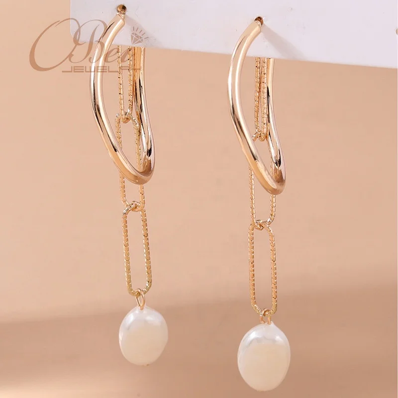 

Obei Women Jewelry Hoop Earring Gold Plated Zinc Alloy Material Color Pear Drop Charm Earrings Party Fashion Jewelry, Gold plated hoop earring
