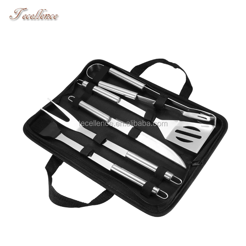 

Outdoor Stainless Steel BBQ Tongs Brush Set, Portable BBQ Grill Tools with Long Handle, Silver