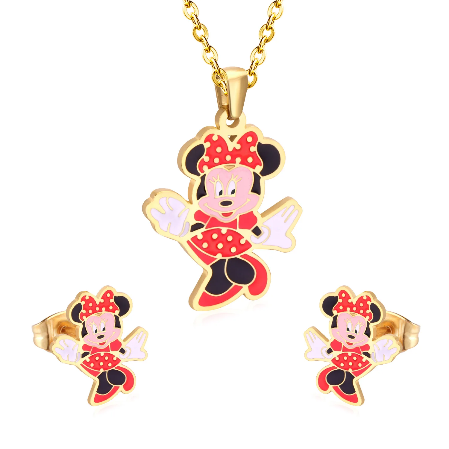 

Classic Animal Mickey Cartoon Jewelry Sets Inlaid Zircon Mouse Pendant Necklace Earrings For Child Kids Gift