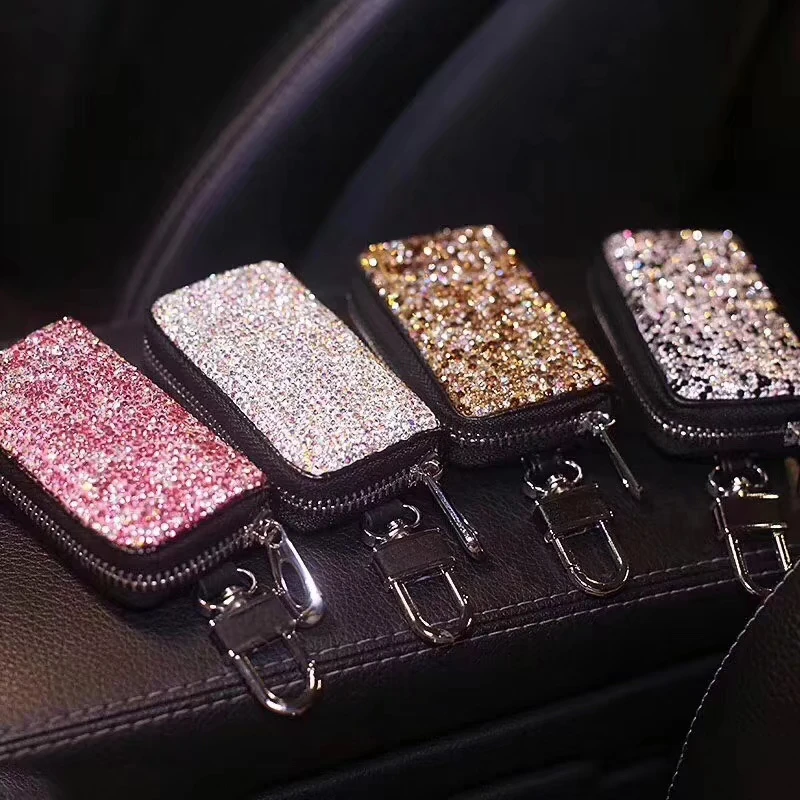 

Hot Sale Custom OEM & ODM Drop Ship Logo Leather Bling Bling Surface Car Key Case, Picture