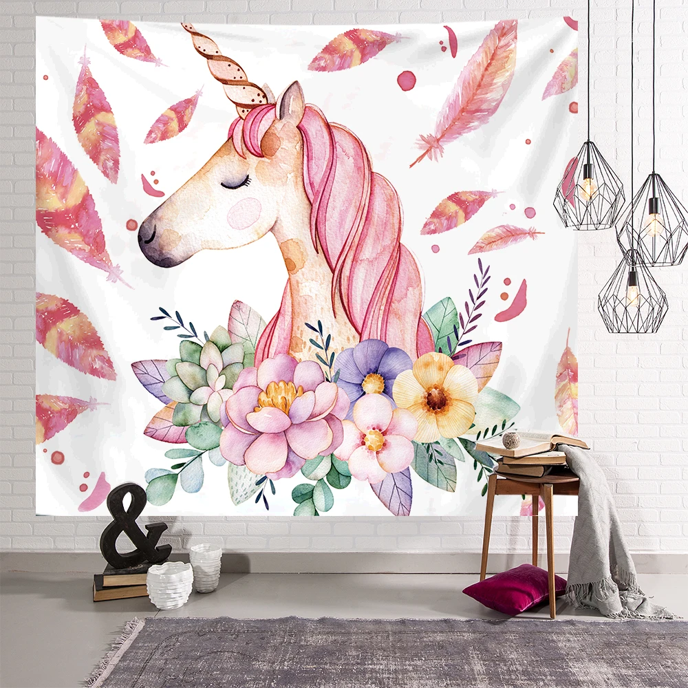 

Unicorn printed tapestry custom bohemian Nordic tapestry cotton material