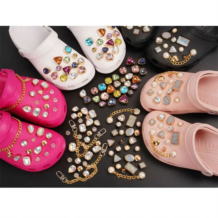 

D11877 New style four seasons general shoes diy decorate pearl chain trend casual trendy for women rhinestone slippers, Bear chain, colored diamond set, pearl set