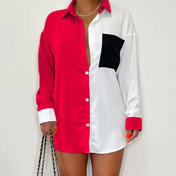 

Streetwear Fall 2021 Elegant Satin Button Up Shirts Coat xs Size Ladies White Silk Fahion Long Sleeve Blouses Women Shirt, Khaki,red,grey