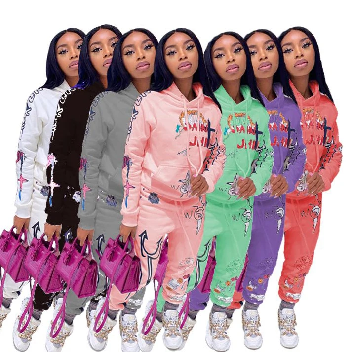 

2020 Hot Sale 2 Piece Set Women Tracksuits Printed Women Sweatsuit Set Women Sets Two Piece