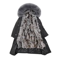 

hot sale winter women coat big fluffy real fox fur coat for ladies long overcoat khaki fur parka