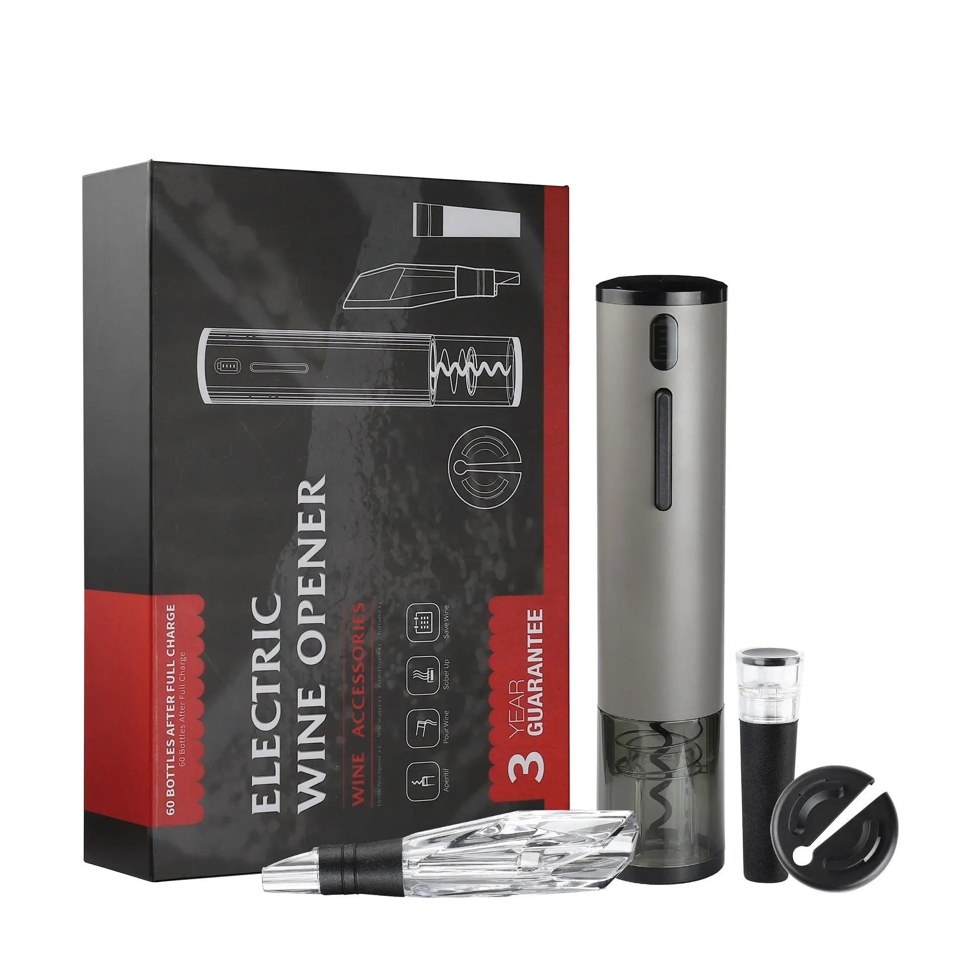 

USB Rechargeable Wine Corkscrew creative 3d engrave cup kit stainless steel electric magnetic bottle opener set