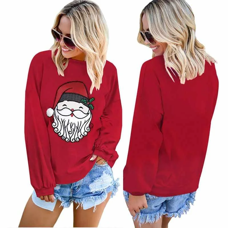

Winter Cartoon Santa Claus Cute Red Christmas Sweatshirt Women