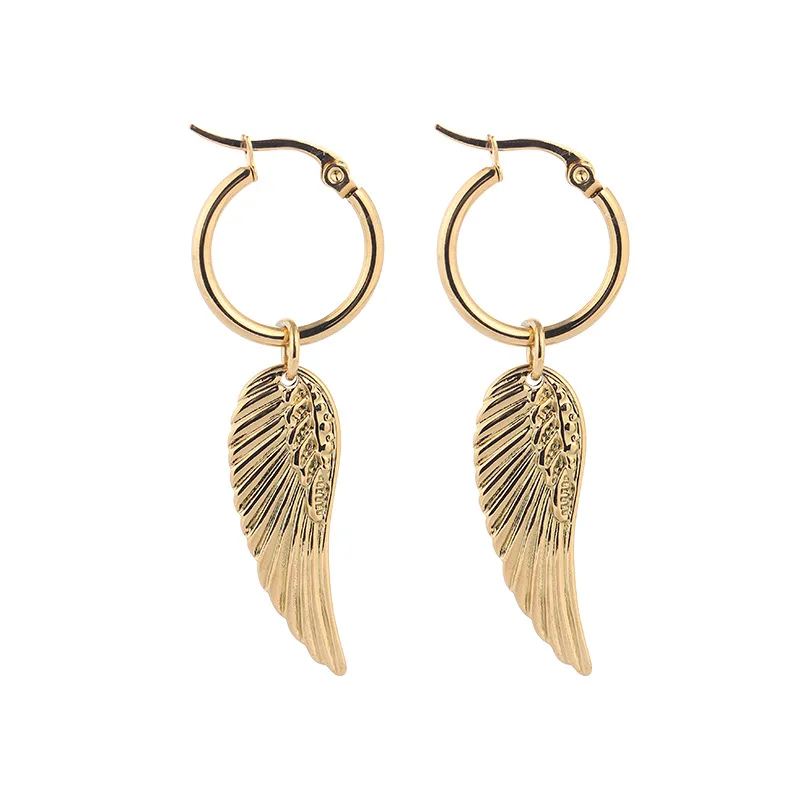 

Stainless Steel Plated 18k Gold Wing Charm Drop Earring Angel Wing Hoop Earrings, Gold, silver, rose gold color