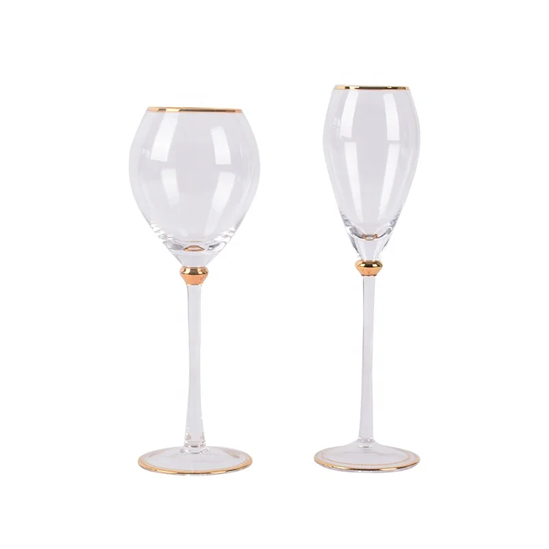 

2021 Custom Logo Crystal Clear luxury Lead Free Gold Rimmed Goblet Red Wine Glass