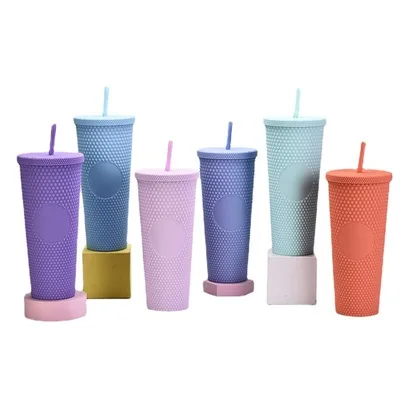 

22oz bling rhinestones plastic water bottles double wall skinny acrylic diamond tumbler with straw glitter plastic bottle mug