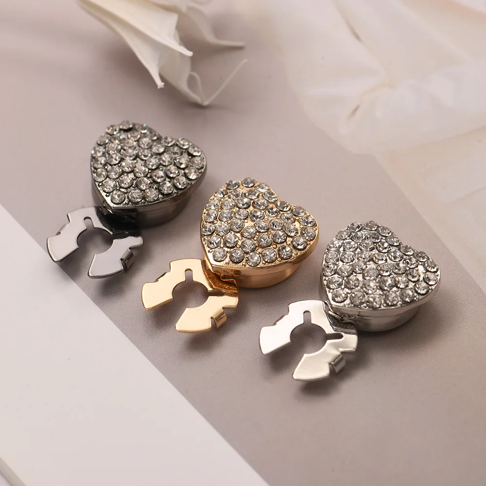 JFRB050 Rhinestone Heart Shape Covered Button Cufflink Tie Clip Decor Button Covers for Women Garment Shirt