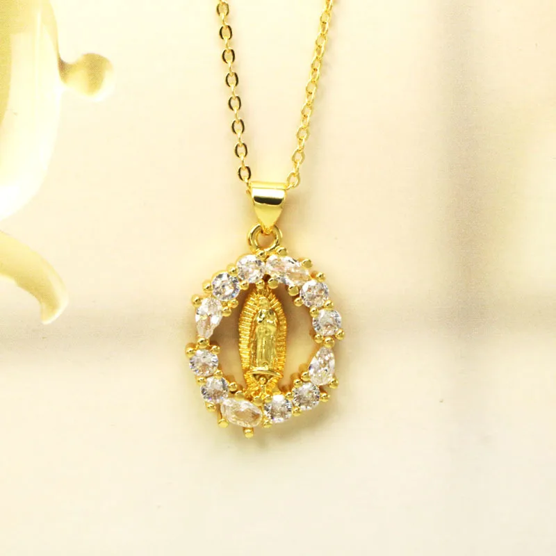 

2021 New retro religious accessories diamond necklace Virgin Mary Our Lady of Christian clavicle pendant chain, Gold,silver