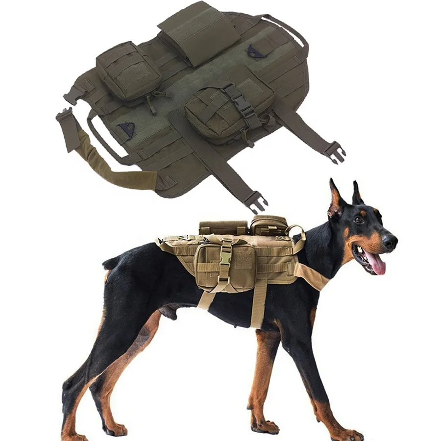 

Tactical Adjustable Training Dog Clothes Military Breathable Dog Harness Vests Set with 3 molle pouches