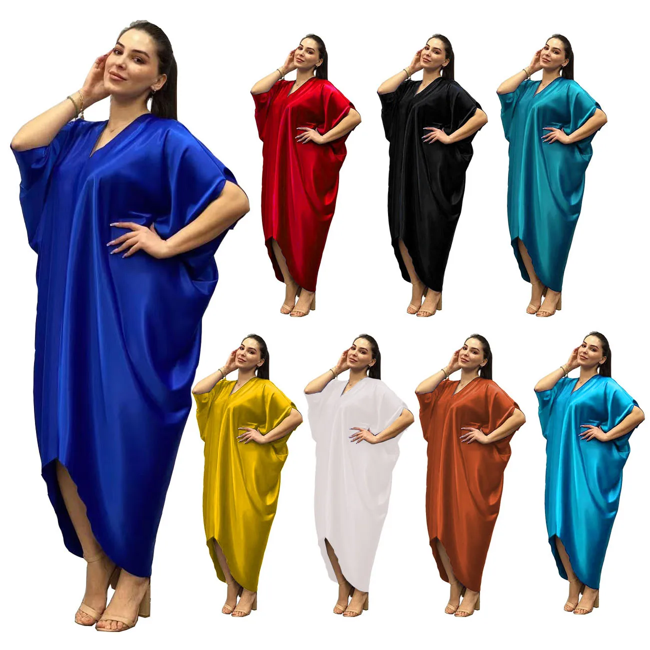 

2022 Fashion Summer Deep V Neck Kaftan Dress Elegant Women Casual Irregular Loose Dresses