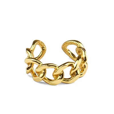 

New Arrival Wild Cuban Chain Opening Finger Ring Chic Korean Style Platinum Gold Plated Hollow Chain Rings For Girls