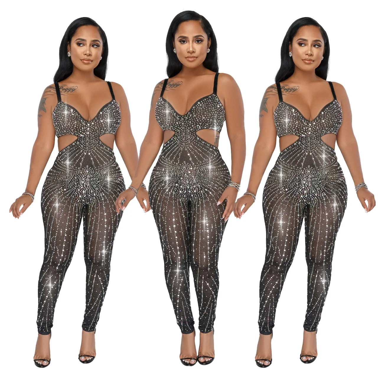 

women jumpsuit 2022 Amazon women's new 2022 new hot drill gauze sexy suspenders jumpsuit