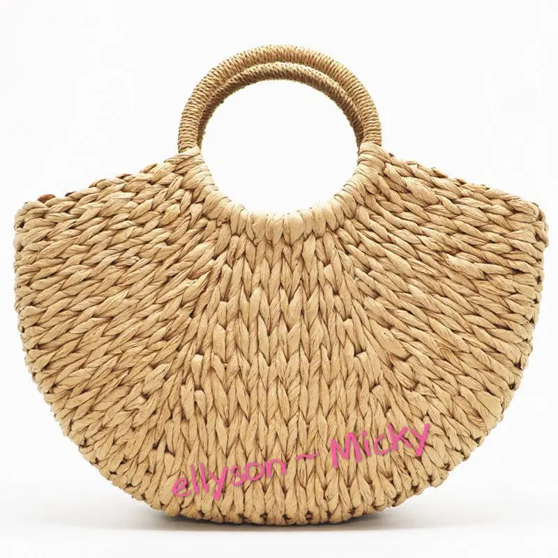 

Manufacturer Semicircle Hand-Woven Bag Simple, Fashionable, Eco-friendly Hand Held Summer Beach Grass Woven Bag, Black