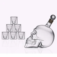 

Skull Head Vodka Whiskey Wine Glass Bottle with Double Wall Shot Glasses Set