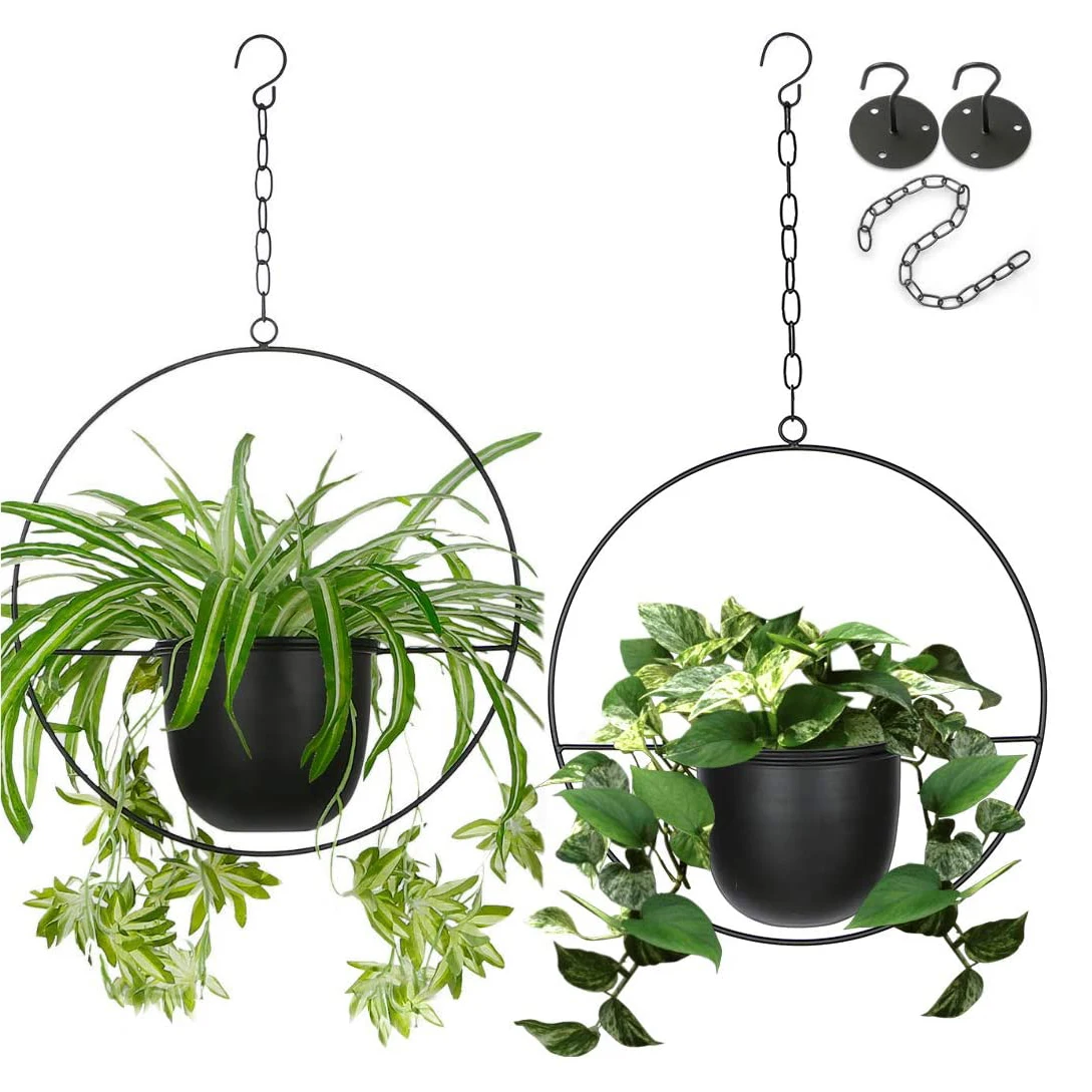 

Round Hanging Planters for Home Decoration for Indoor Outdoor Garden Minimalist Black Gold Wall Ceiling Hanging Plant Stand, Customized color