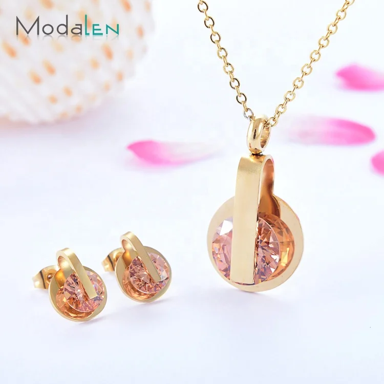 

Modalen Wholesale Jewelry Fancy Stainless Steel Gold Woman Crystal Necklace Earring Set, Gold/sliver
