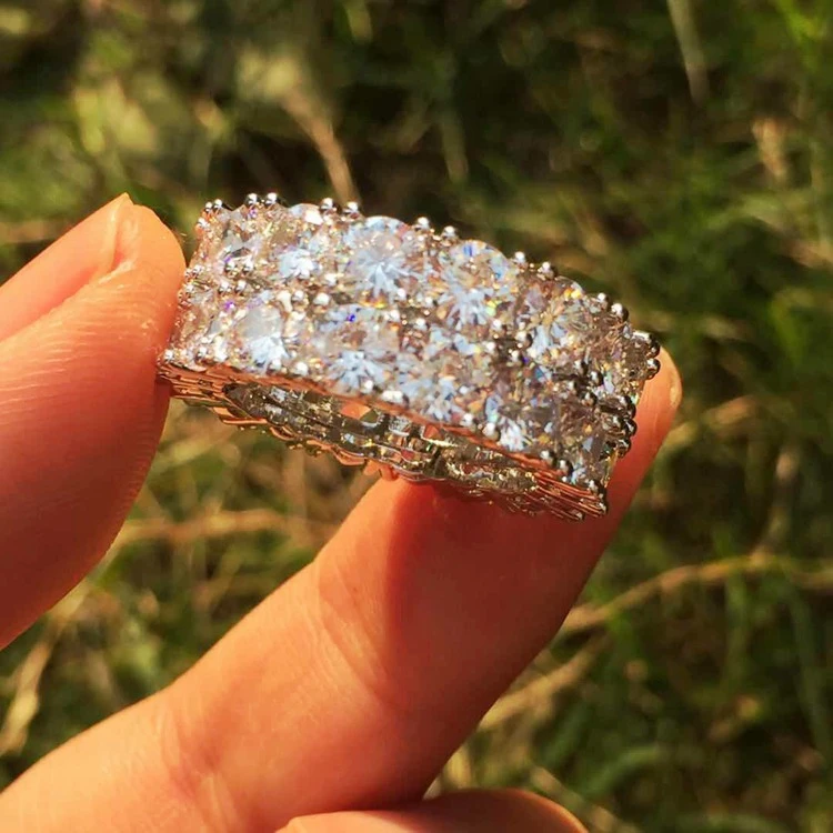 

Jialin jewelry New fashion 925 sterling silver bling bling baguette diamond double ring for women