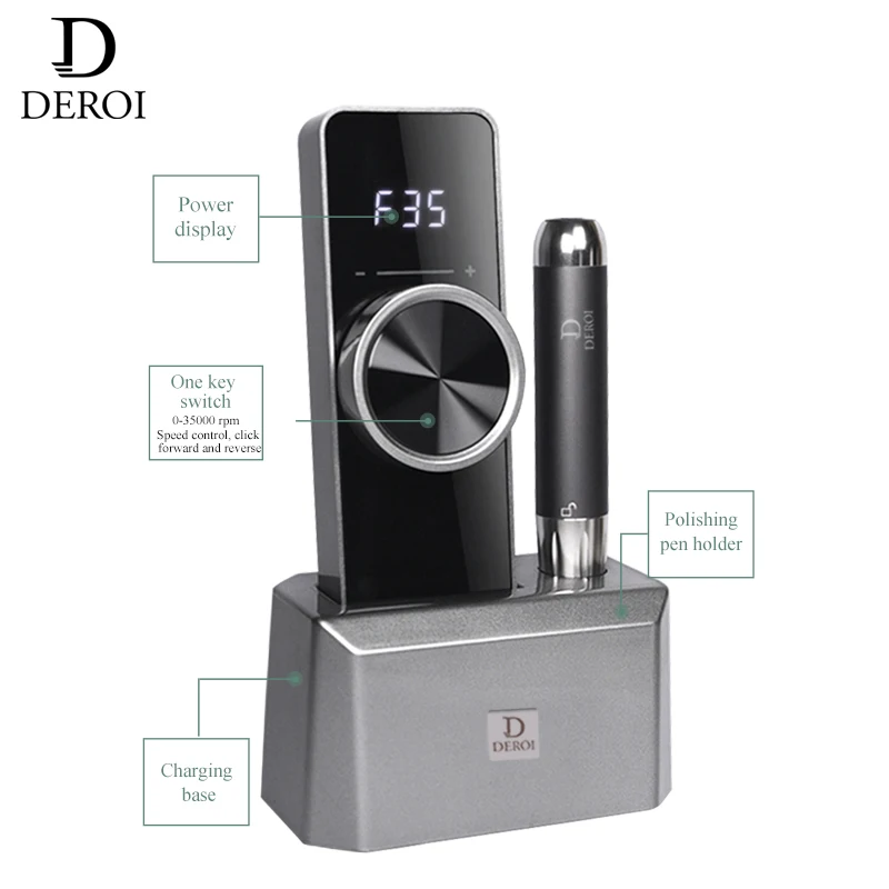 

Deroi Electric Professional Rechargeable Portable Pen Shape 2021 New Electric Manicure 35000rpm Nail Drill Machine