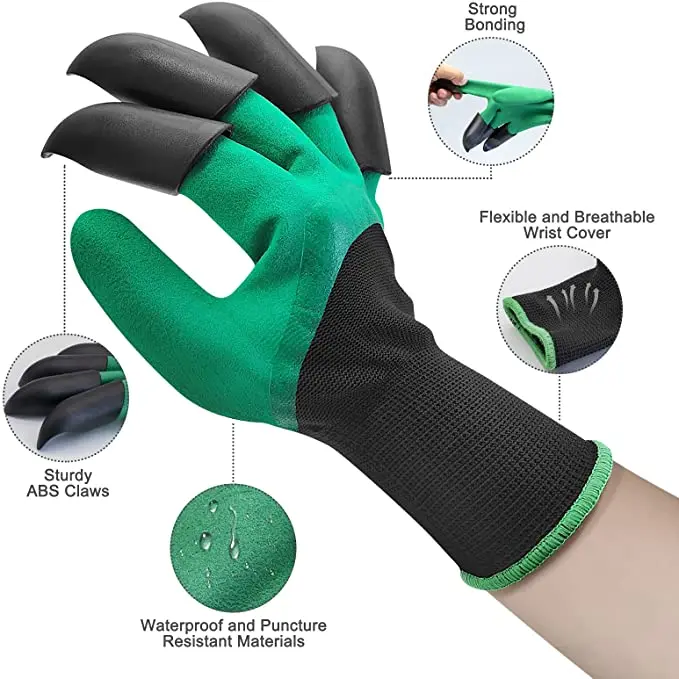 

Hot Sale Wholesale Custom Waterproof Breathable Latex Digging Planting Agriculture Garden Gloves With Claws, Green