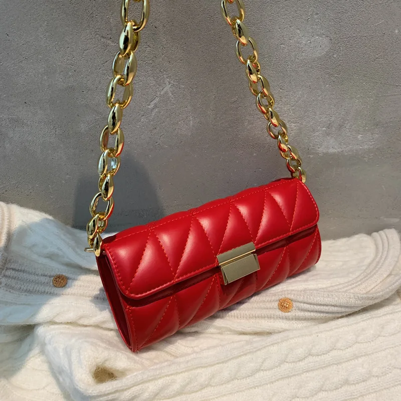 

2021 autumn ladies fashion small underarm bag online celebrity chain bag texture shoulder bag vintage handbag for women, White, red, green, black