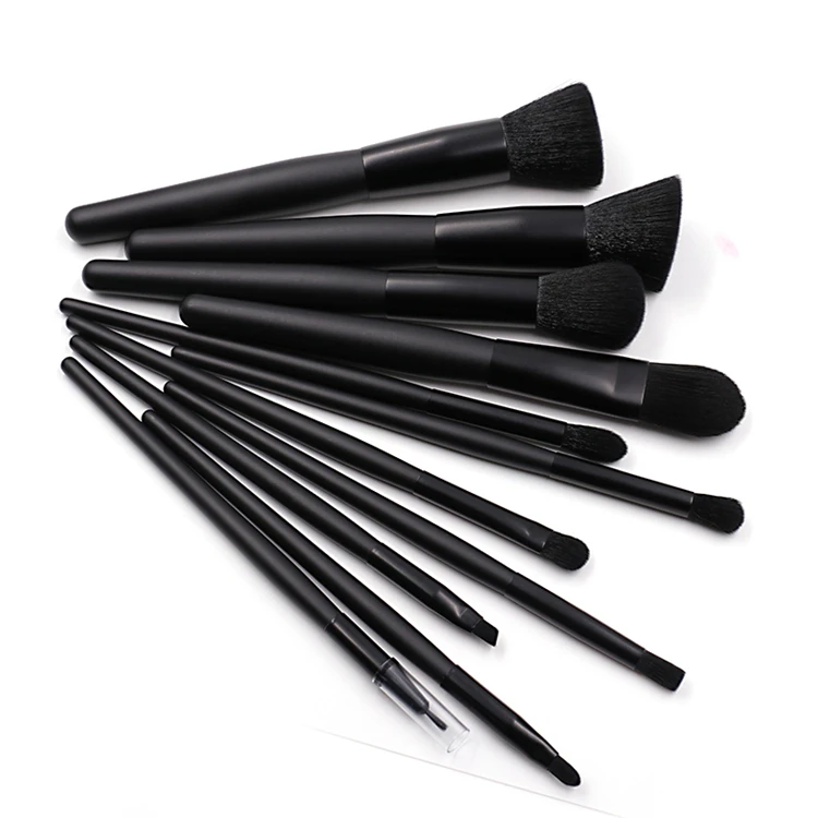 

Direct supply hot sale high quality low price 11 professional all black women's bagless makeup brushes hudavioji