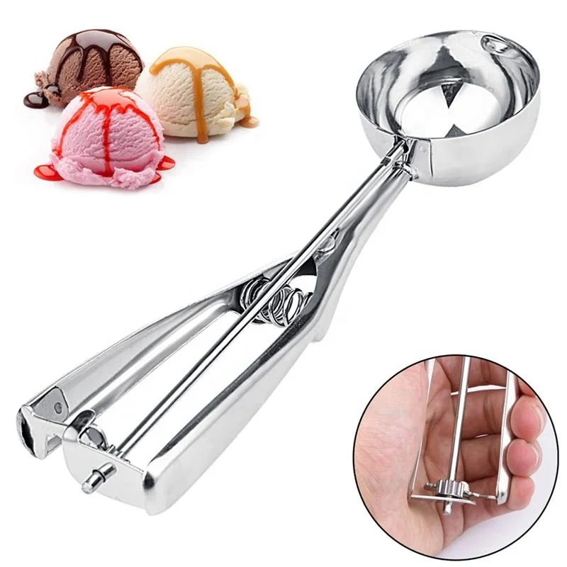 

Customize high quality stainless steel cookie squeeze ice cream scoop,wholesale non stick metal ice cream scoop, Silver