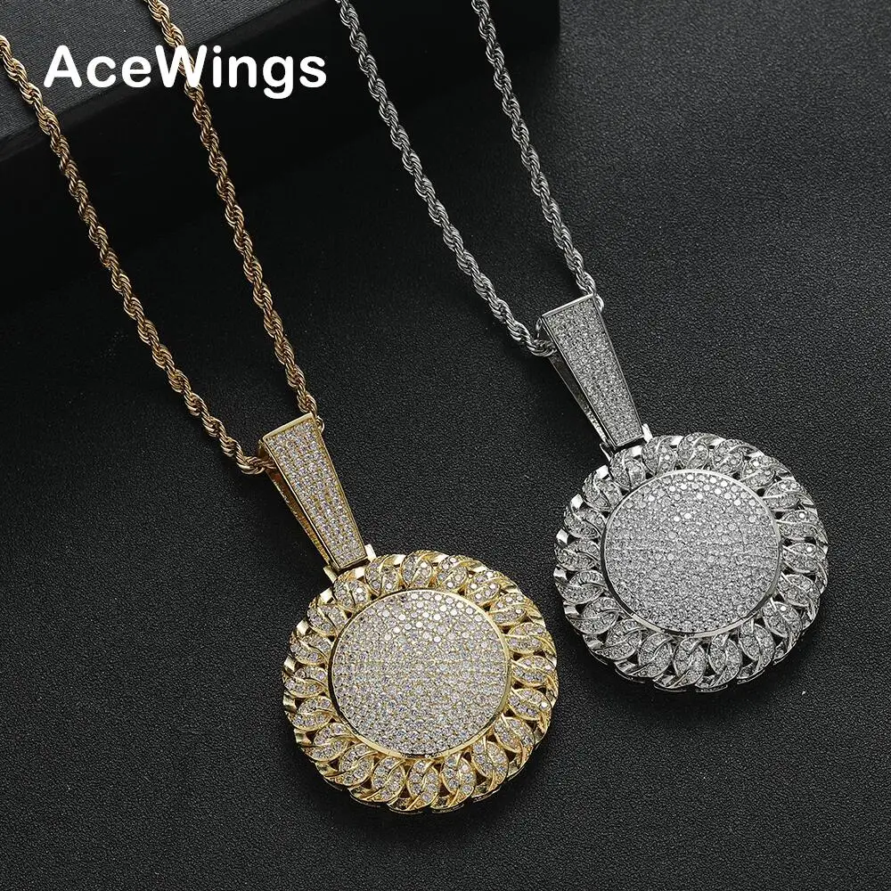 CN443  Bling Hip Hop Jewelry Brass Micro Pave CZ Round Flower Pendant Men And Women Necklace