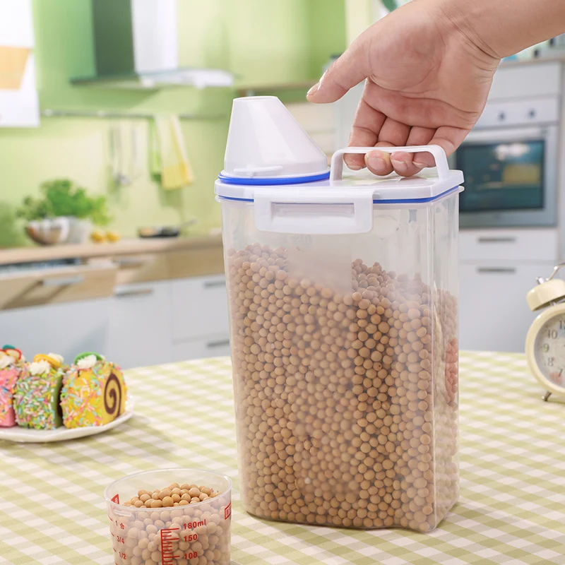 

kitchen organizer cereal dry food grain storage containers bin dispenser jar with measuring cup