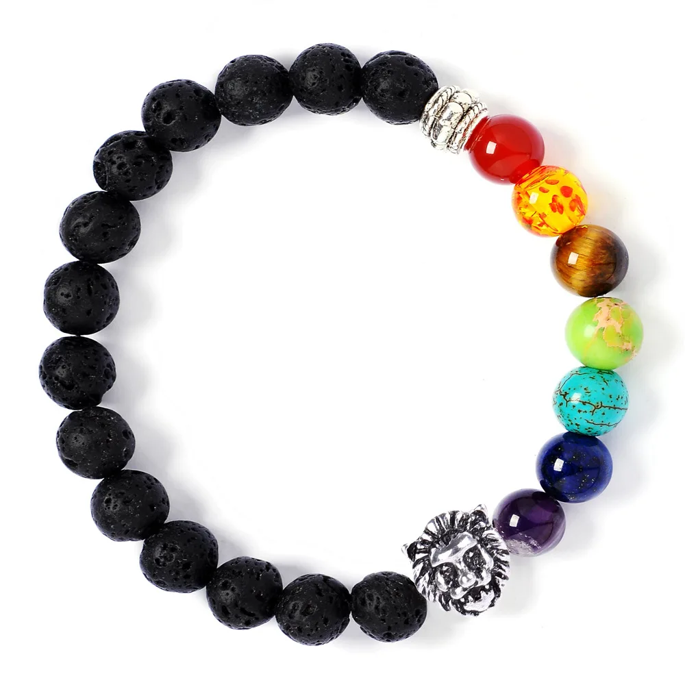 

8mm Colorful Volcanic Stone Bracelet Lion Head Yoga Bracelet Popular Jewelry, Photo color