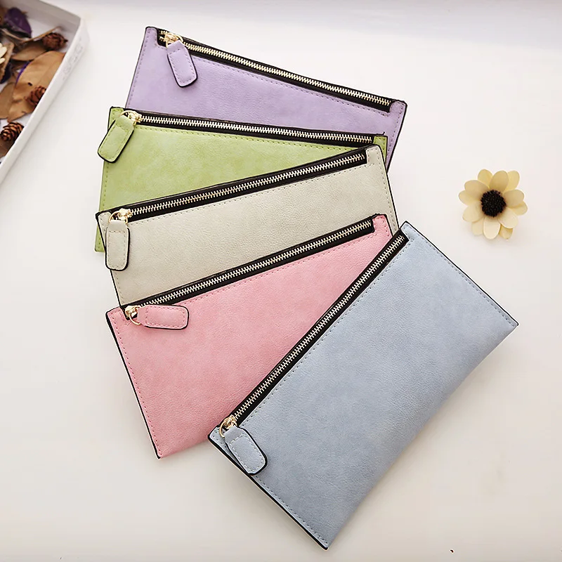 

Women's Purse Ladies Wallet Long Money Bags Simple Style Coin Purse Leather Thin Wallets Female Card Holder Solid, As photo