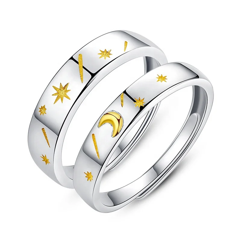 

2021 Wholesales New Design Fashion Jewelry Moon Star Pure Silver Couple Rings S925 Custom Finger Ring For Man Women