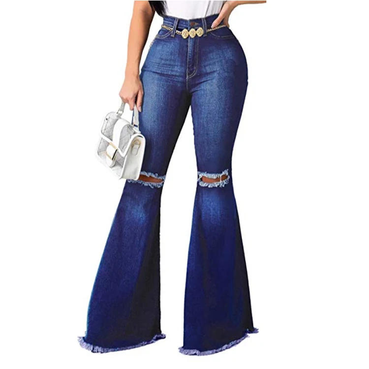 

Wholesale skinny ripped bell bottom jeans for women high waisted flared jeans pants.