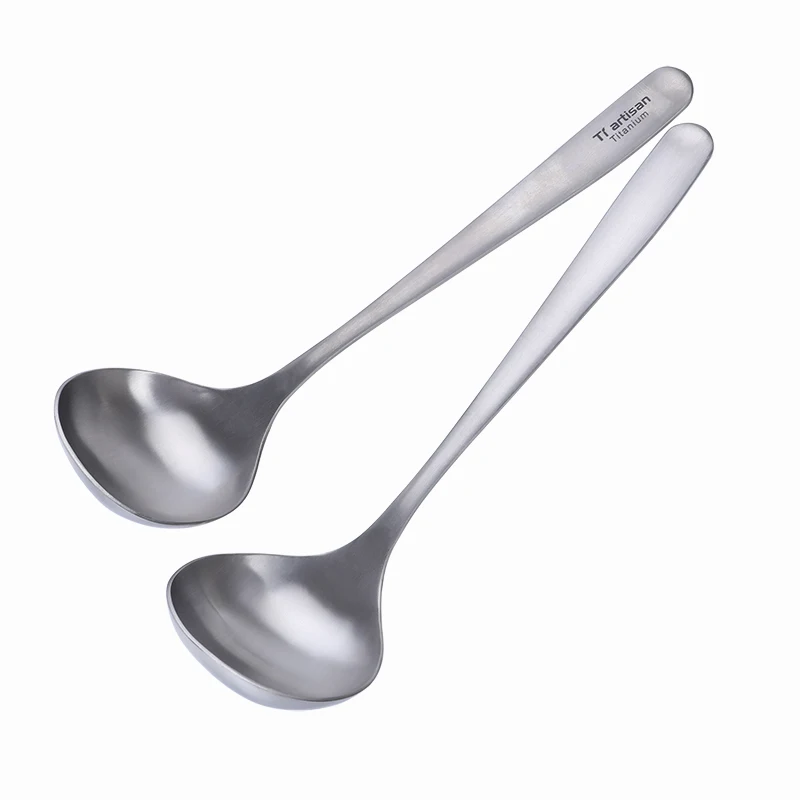 Kitchen Ladle Titanium Spoon Long Handle Ladle Tableware Porridge Stew Sauce Deep-bowled Ladle Scoop Cooking Camping Accessoires