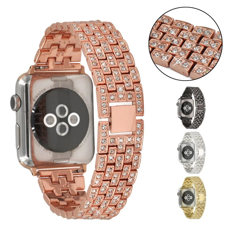 

Luxury Stainless Steel Diamond Watch Band for Apple Watch Band Strap Link Bracelet 38/40 42/44mm