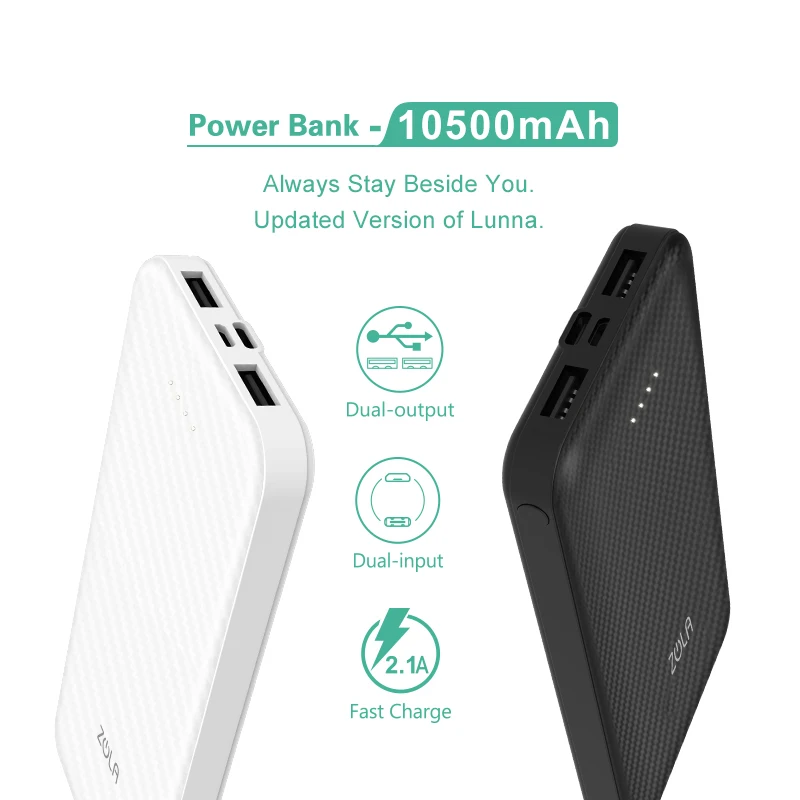 

10500mah capacity 5v 2.1a double usb output mobilephone power bank, Black white