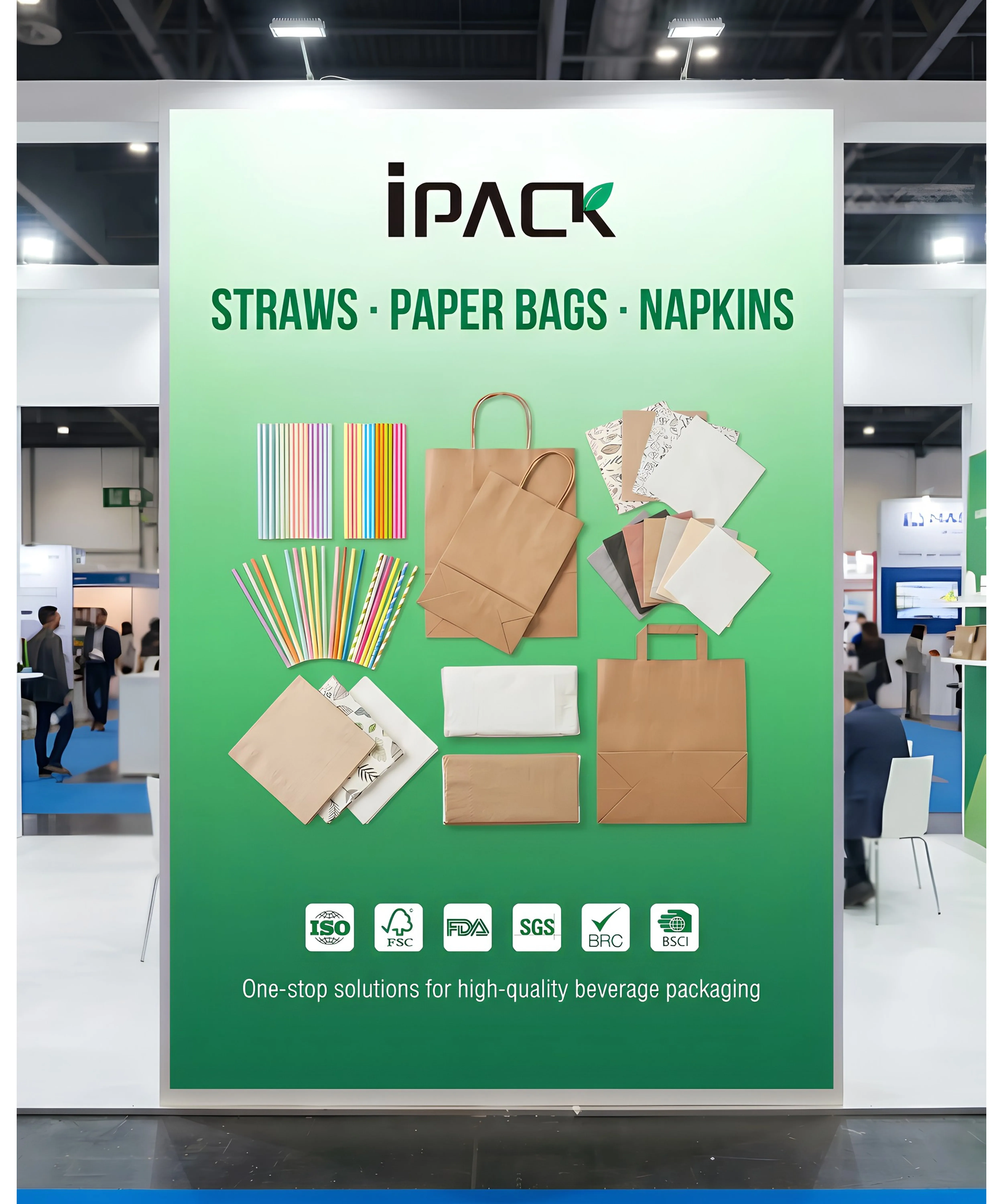 Paper straws, paper bags, napkins and lids - IPACK beverage packaging accessories