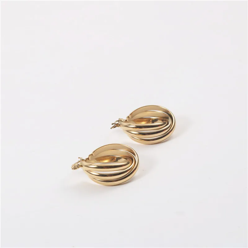 

Earrings Stainless steel jewelry 18K gold wholesale Spiral Twisted Circle French Gift Party