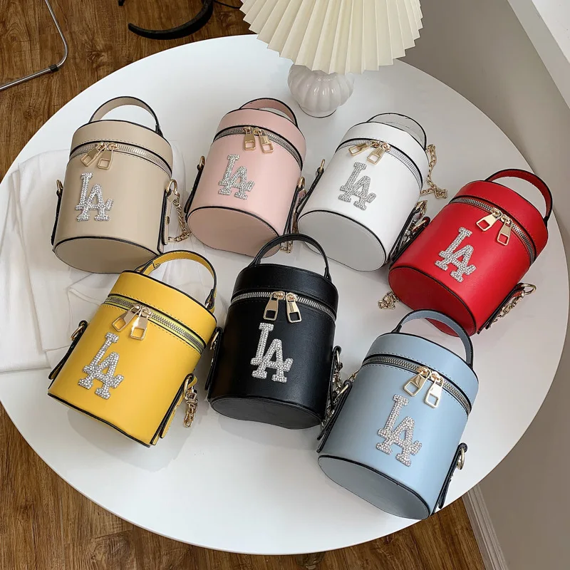 

Custom la bucket bling hats kids designer with chain luxury caps purse and bucket shape woman bags