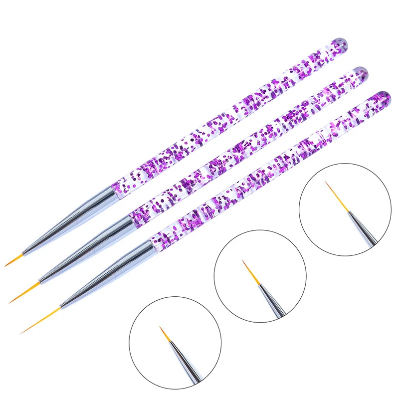 

3pcs Nail Art Brush 3D Carving Line Painting Drawing Pen Nail Polish UV Gel Design Manicure Accessory Tools, Purple