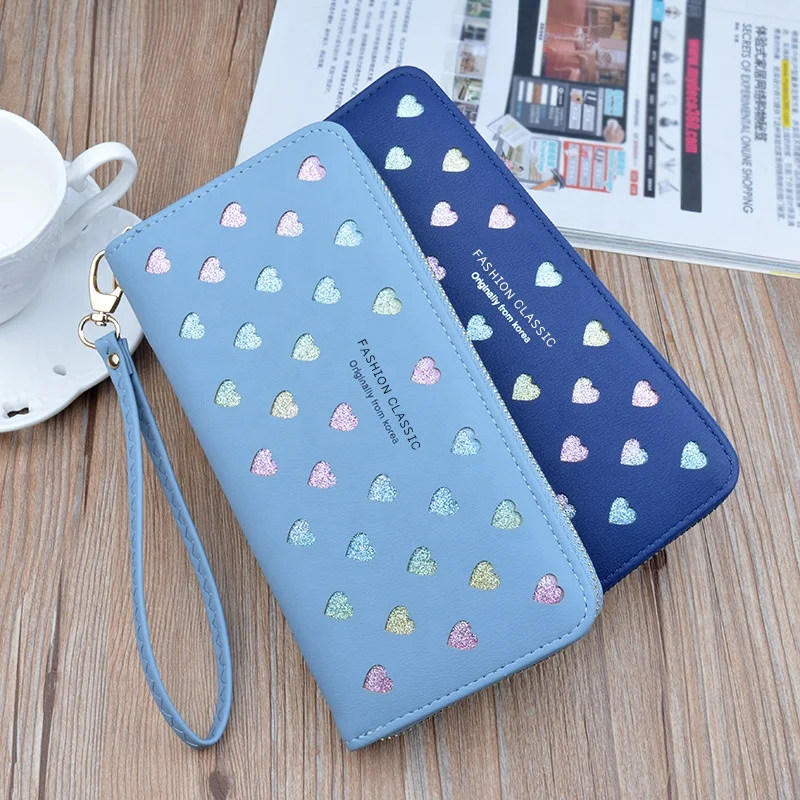 

Korean version of the new ladies long zipper large capacity wild love color hollow wallet for women, Red,black,pink,sky blue,royal blue,dark pink
