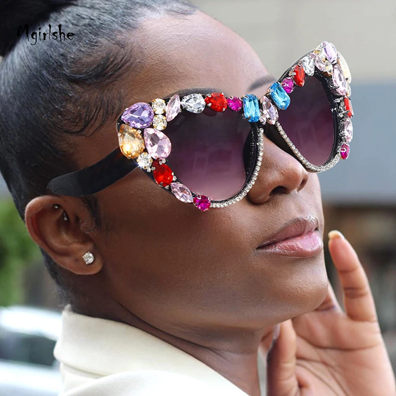 

Mgirlshe Fashion Sunglasses Newest 2021 Oversize Sunglass Vendor Luxury Diamond Cat Eye Sunglasses For Women, Colors