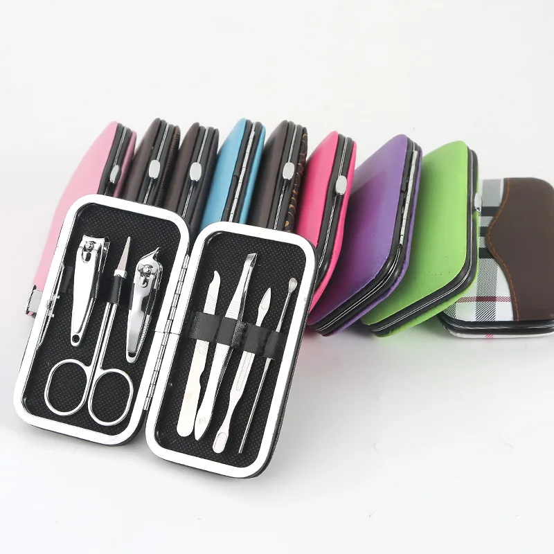 

7 pieces of nail clippers set scissors tweezers ear picks with practical manicure set tools a variety of colors, Mix