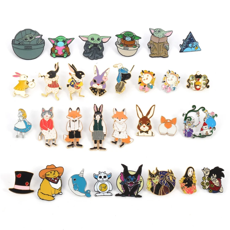 

Cute Cartoon Anime Figure Enamel Pin Set Alice in Wonderland/Baby Yoda/Dragonball Series Brooch Clothing Lapel Pins Accessories