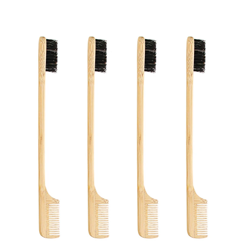 

Eco-friendly Biodegradable Bamboo Boar Bristle Double Sided Edge Control Eyebrow Brush