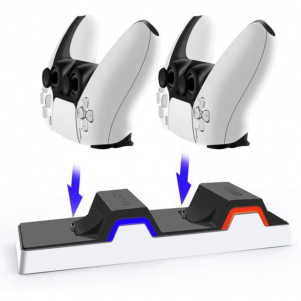 

Ps5 P5-1614 Controller Charger Base With Led Light Dual, White and black